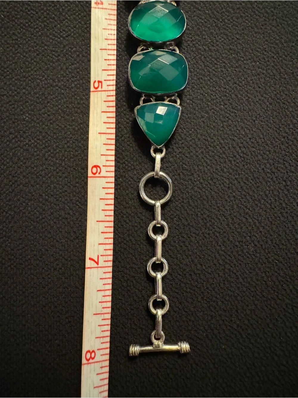 Sterling Silver Faceted Chrysoprase Toggle Bracelet Adjustable 6–8” 22.83g
